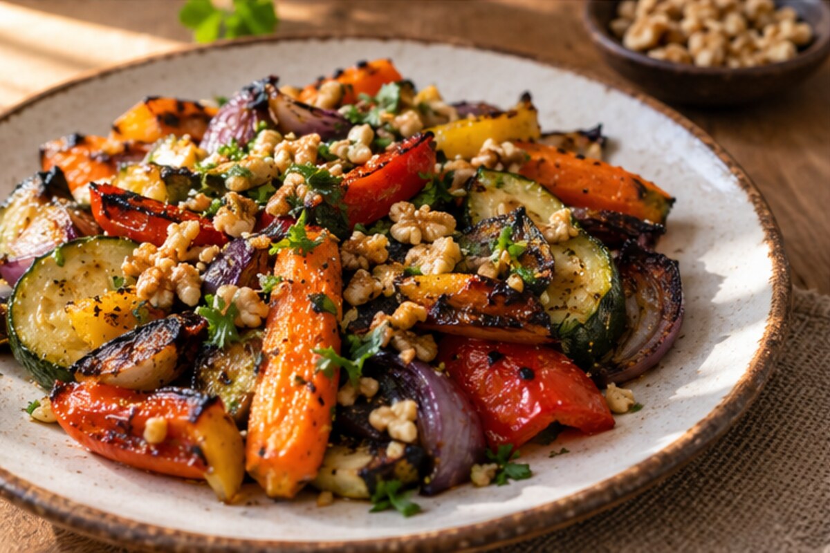 Fotografía culinaria: Verduras asadas con un toque de nuez