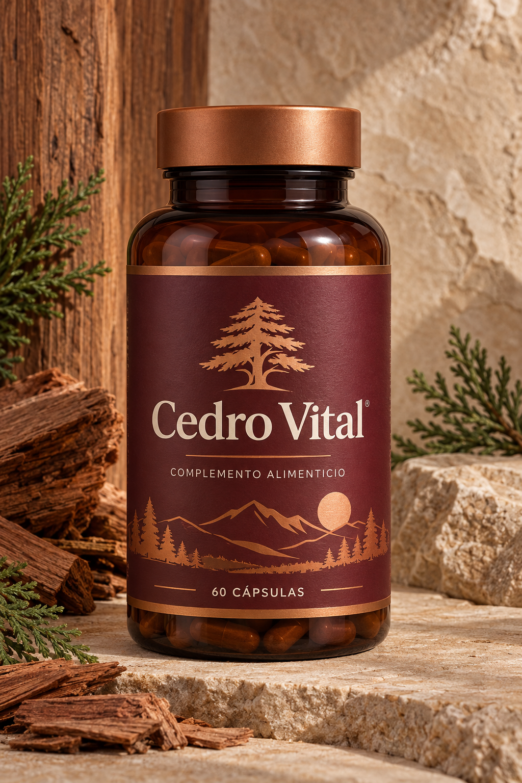 Frasco Cedro Vital, fórmula botánica de 60 cápsulas